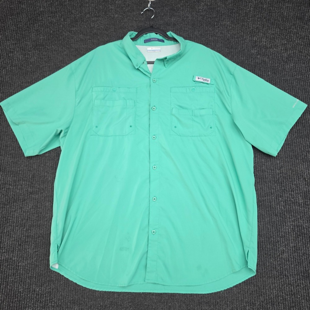 Columbia PFG Tamiami II Fishing Shirt Mens XXL Green Short Sleeve Button Up Mesh